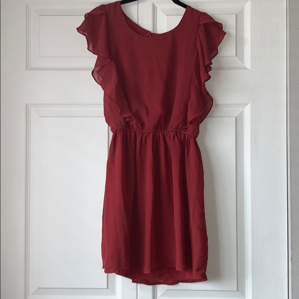 Burgundy ruffle dress